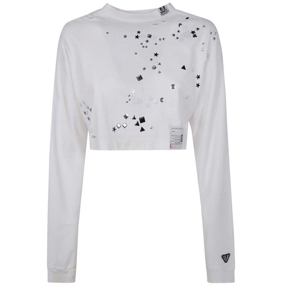 MAISON MIHARA YASUHIRO Embellished Cropped Long Sleeve T-Shirt Men WHITE